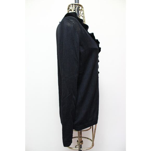 Sezane Kim Black Ruffle Wool V Neck Sweater Jumper Size Medium - Picture 4 of 6